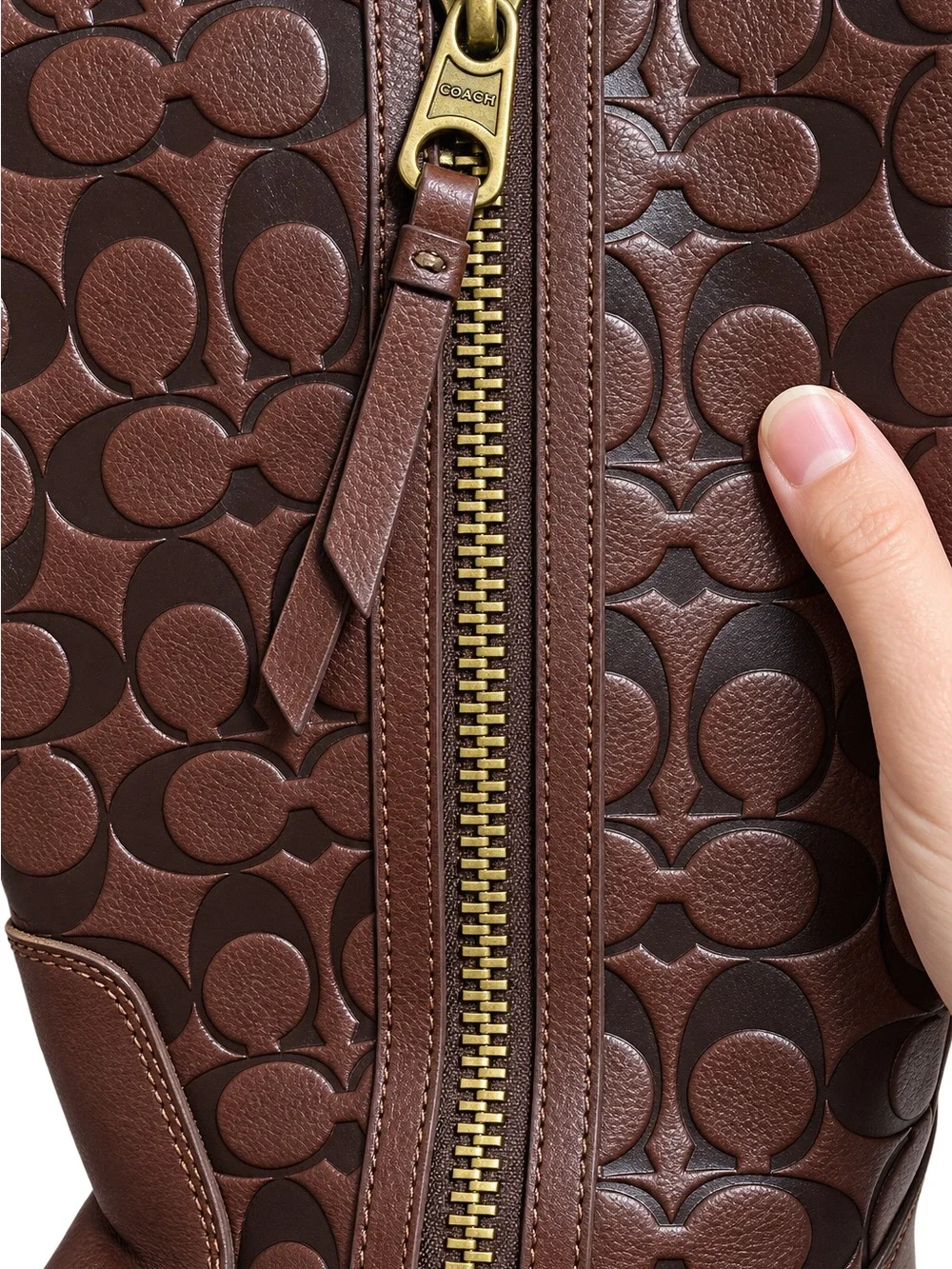 Coach Brown Embossed Leather Lace-Up Mid-Calf Boots